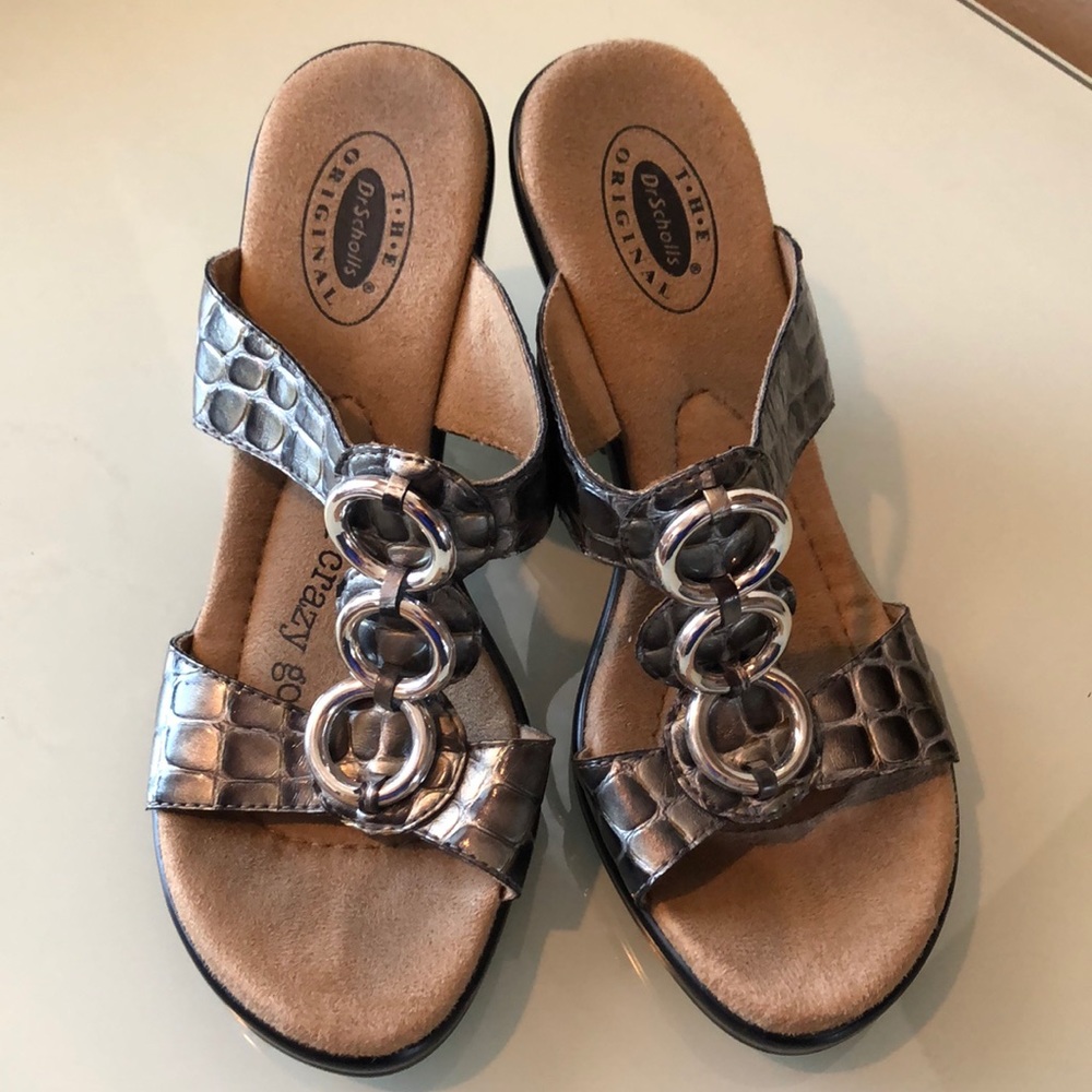 Dr. Scholl's Metallic Silver Wedge Sandals